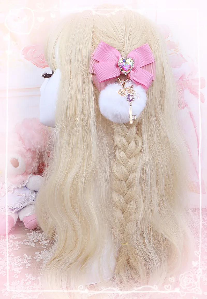 Japanese Style Sweet Cute Bow Diamonds Women's Pendant Fashion Beautiful All-Match Beaded Furry Splicing Package Accessories