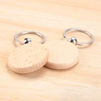 100Pieces Wooden Keychain Blanks Bulk Round Wood Engraving Blanks Unfinished Wooden Key Ring Key Tag B 2