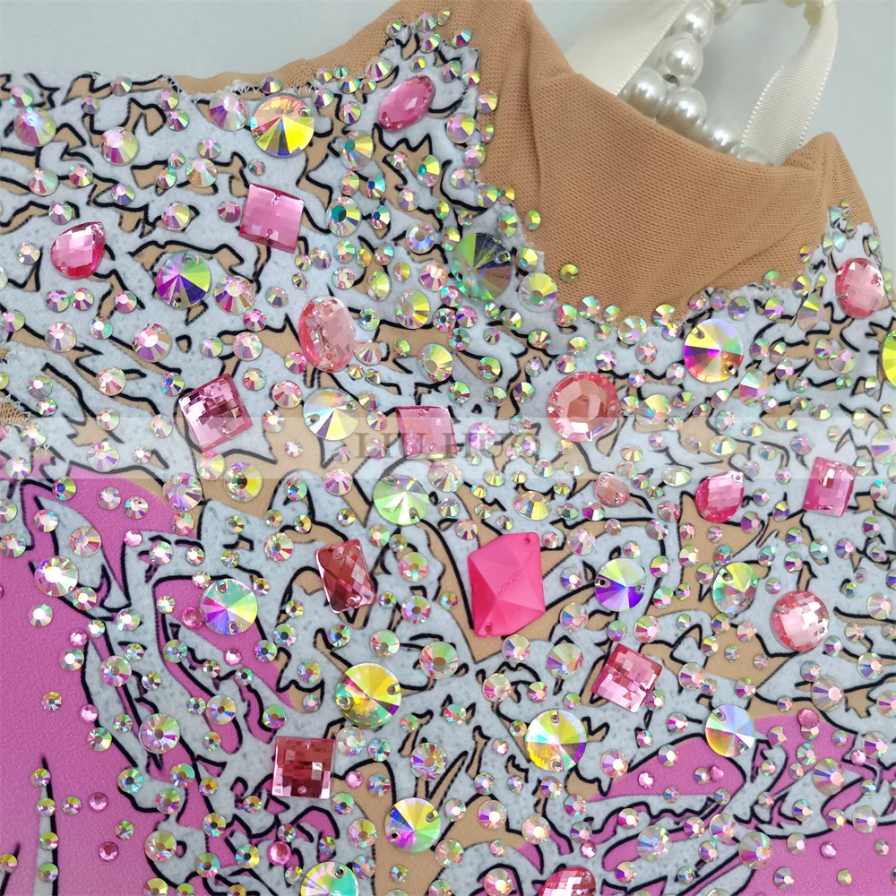 Body Ginnastica Ritmica LIUHUO Per Bambine – Rosa Spandex, Senza Maniche, Ginnastica Artistica, Vestito Competizione - 3