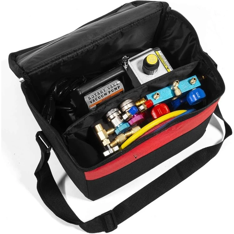 Premium 4CFM Air Vacuum Pump HVAC A/C Refrigeration Kit AC Manifold Gauge Case Set R134a Tap w/Leak Detector and C 3