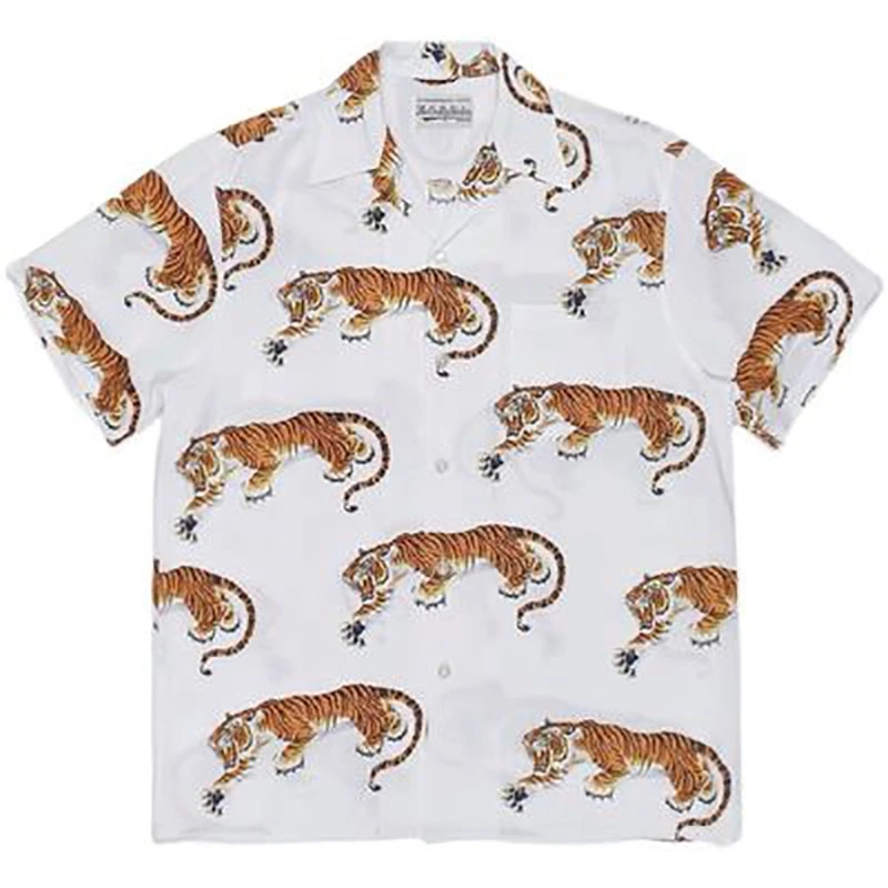 Spring Summer WACKO MARIA Shirt Top Tees Tiger Pattern WACKO MARIA Hawaii Shirt Men Women 1:1 Best Quality T-Shirt