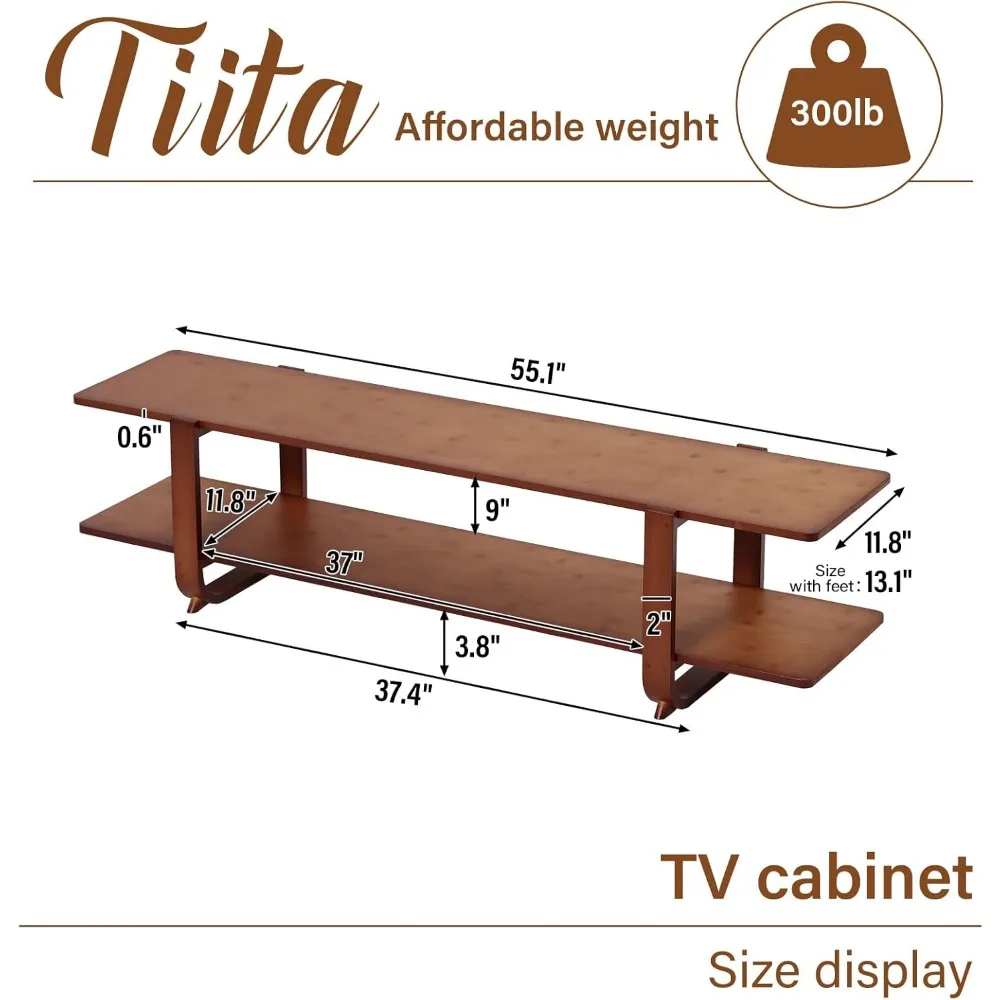 TV Stand with Storage for TVs up to 65'', Bamboo TVs Console Entertainment Center with 2 Open Shelf,TV Stand 4