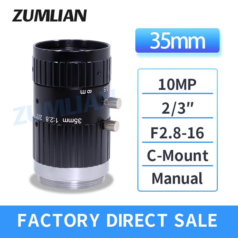 

C-Mount 35mm Lens High Resolution FA Lens 10MP Machine Vision Lens 2/3"F2.8 Manual Focus Industrial Camera Manual Iris CCTV Lens