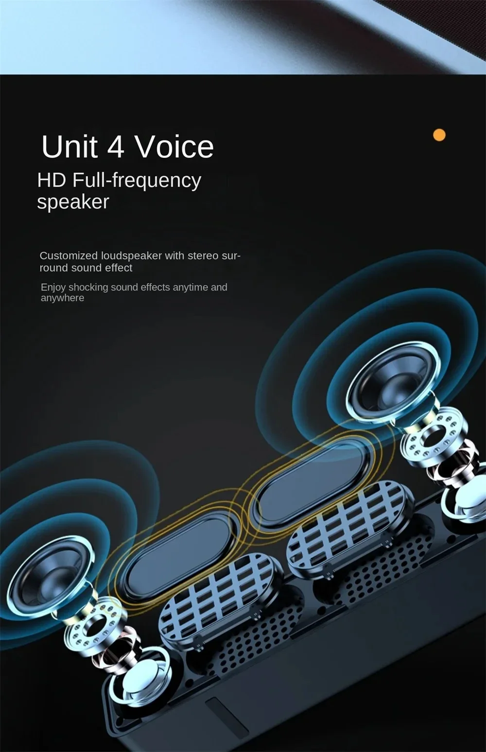 Description Picture 6 of itemOriginal Bluetooth Subwoofer Soundbar TV Audio Echo Wall Computer Speaker Home Theater Music Wireless Blueooth Speaker Gift