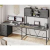 L Shaped Gaming Desk, Reversible Computer Desk with Fabric Drawers and Power Outlet, Gaming Desk with Led Lights 3