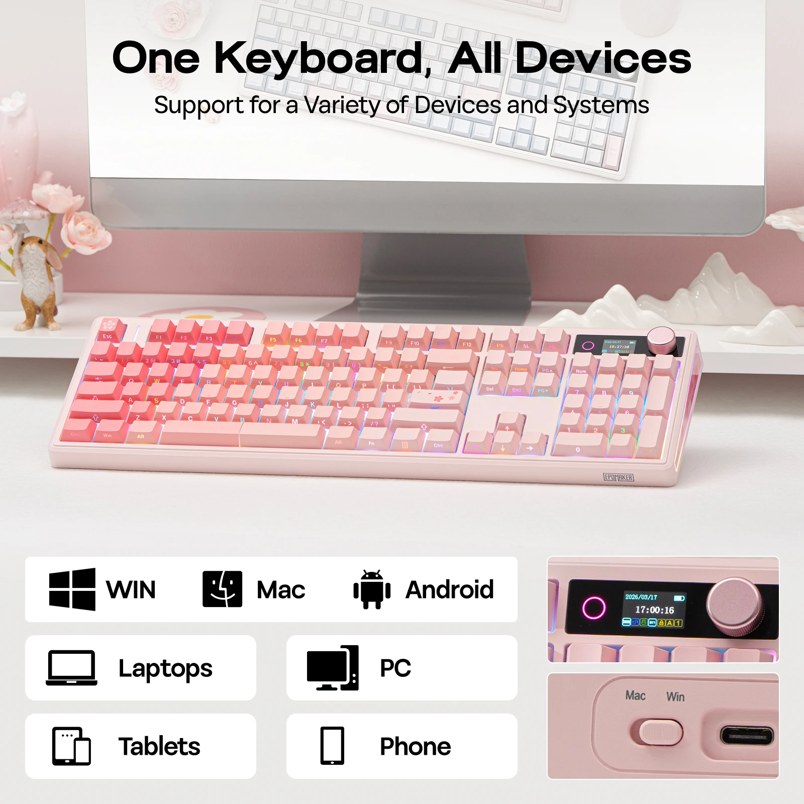 EPOMAKER TH108 V2 PRO 풀 사이즈 ANSI US 레이아웃 가스켓 트라이 모드 무선 기계식 게이밍 키보드 (Mac/PC용 RGB 백라이트 포함)