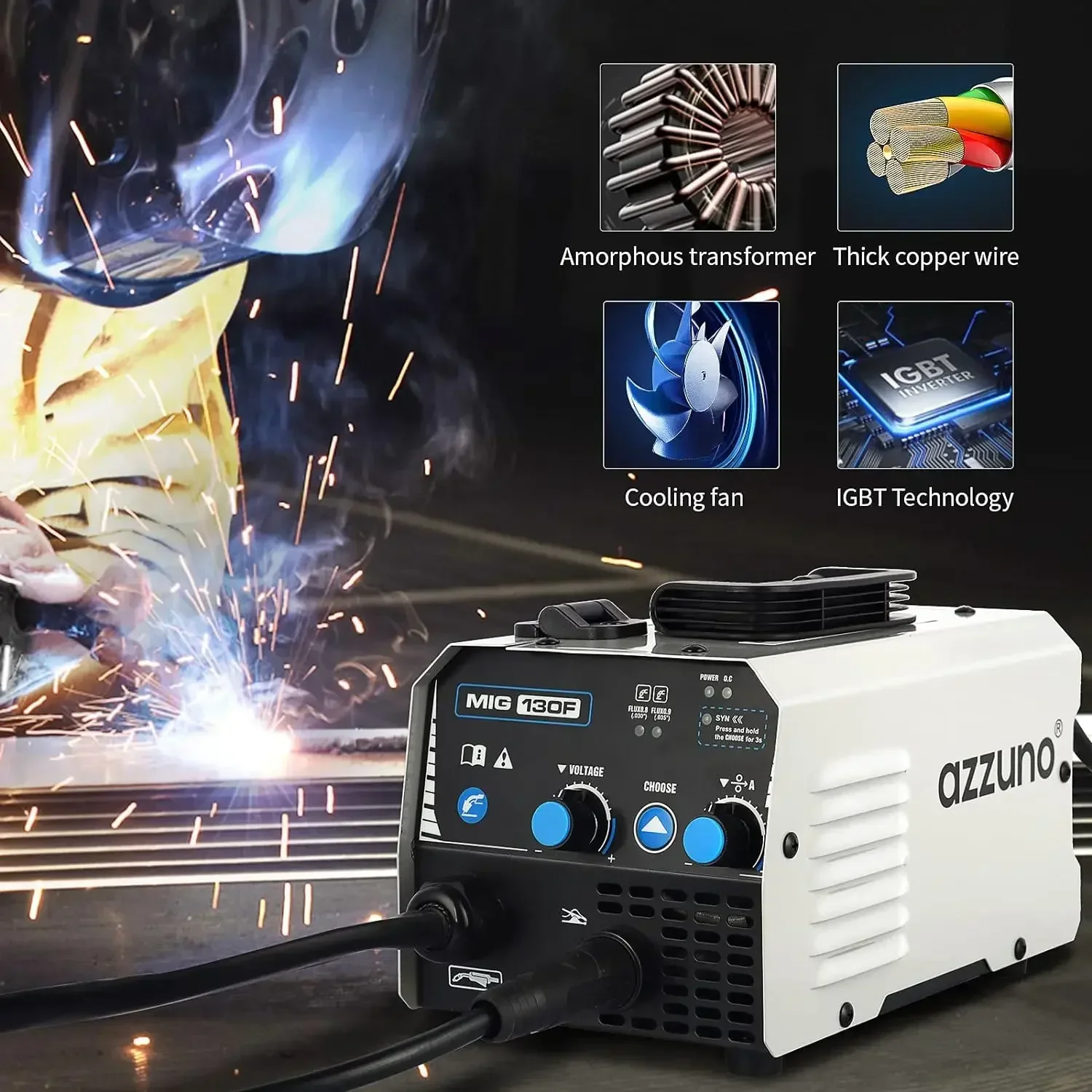 MIG Welder Flux Core Welder Machine 110V 130Amp Gasless MIG Welding Machine IGBT Inverter Welder Portable Wire Feed