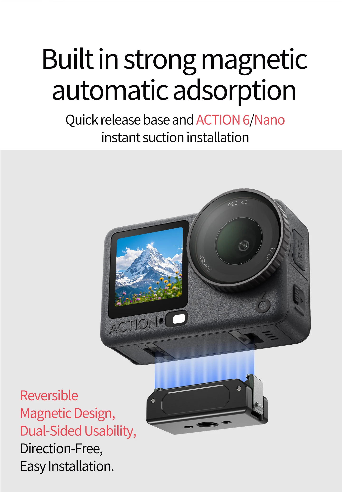 1/4 Schraube Magnetische Basismontage Dual-Claw Quick Release Adapter für DJI Action 6 / Osmo Nano Stativ Kamera Grundplattenerweiterung – Detail 4