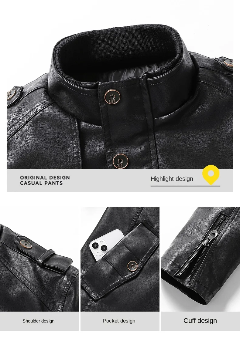 New Men's Leather Jacket Autumn/winter Motorcycle Slim Fit PU Long Leather Coat Bicycle Stand Collar Fashionable Men's Warm Coat