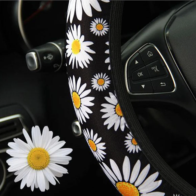 

Universal Steering Wheel Cover Car Steering Wheel Cover Protector Daisy Printed Anti-Skid Elastic High Quality