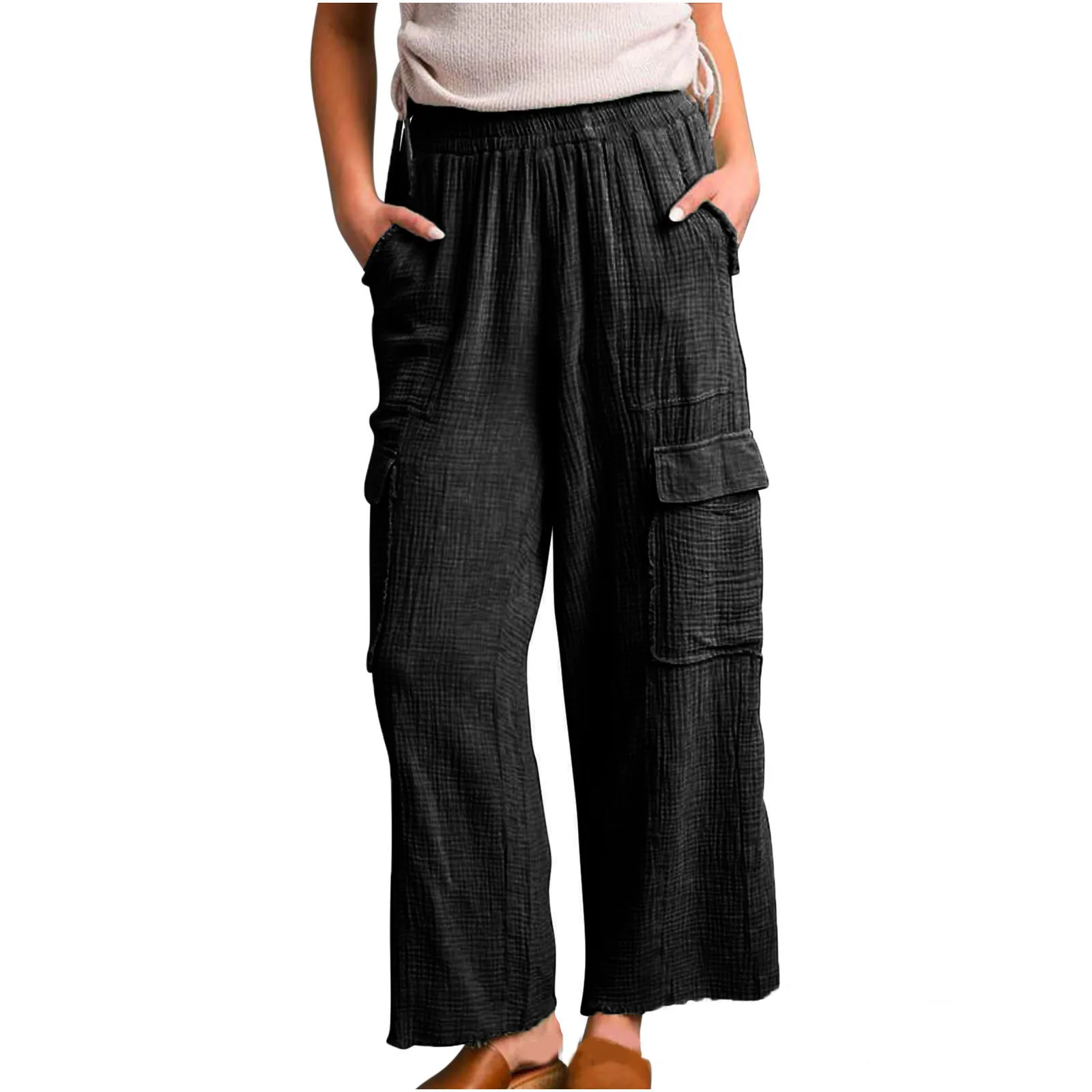 

Women Baggy Utility Pants High Waisted Wide Leg Cargo Cotton Linen Pants Trouser korean reviews many clothes ropa de mujer