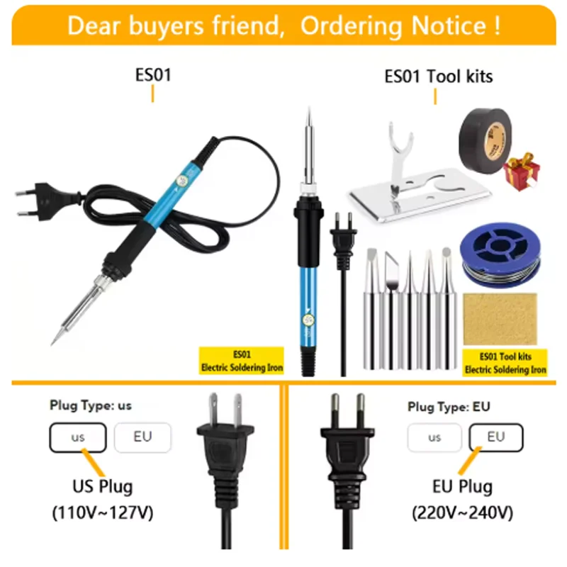 Soldering Iron 10-IN-1 60W Adjustable Temperature Replaceable Soldering Iron Head Pen Welding Kit