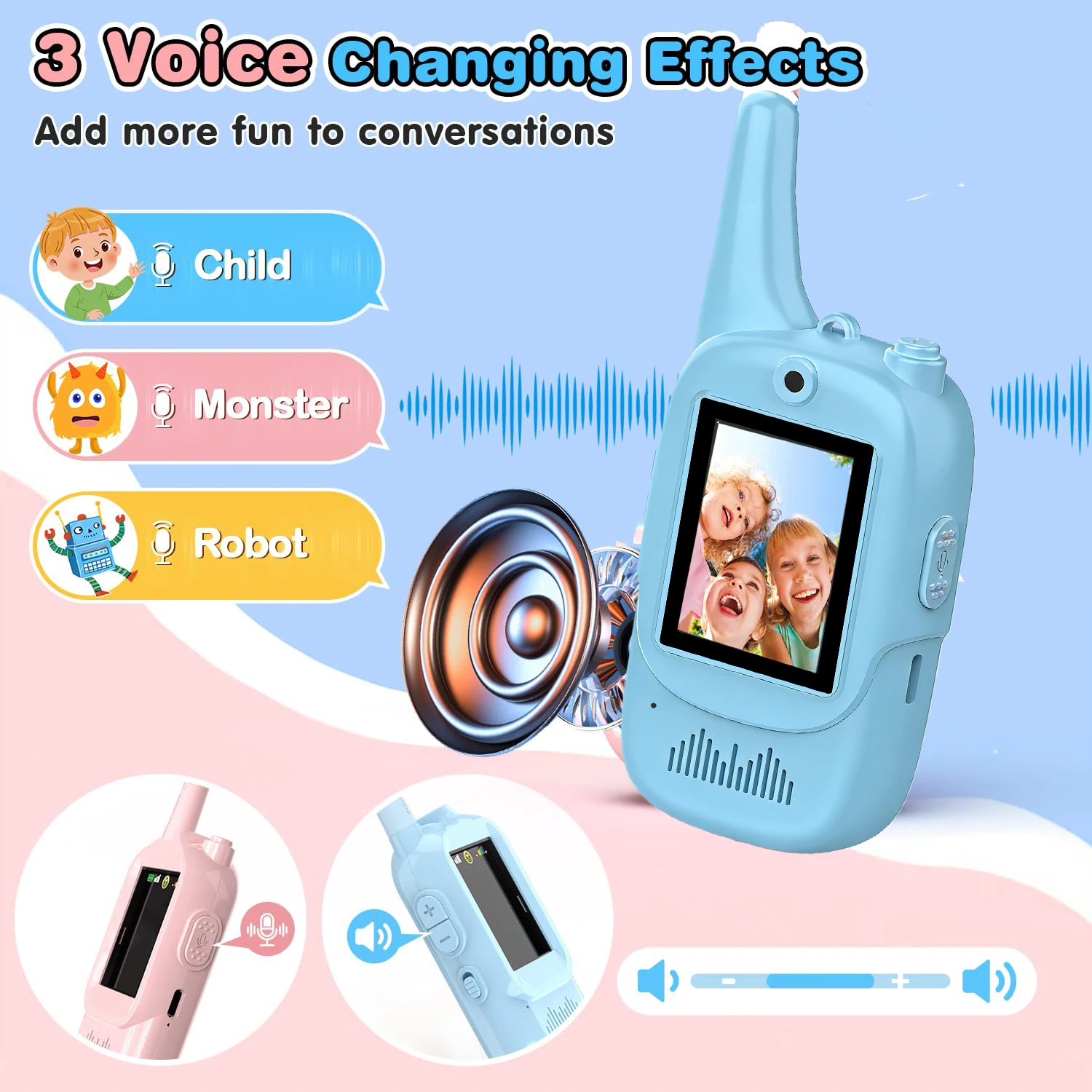 휴대용 2팩 충전식 비디오 인터콤 키즈 무전기, 가족 게임용 실내외 장난감