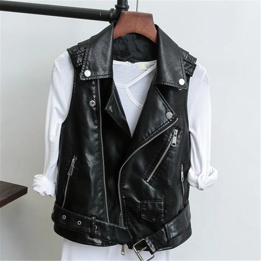 

New Pu Leather Waistcoat Women Motorcycle Vests Coats Sleeveless Jackets Hot Sale 4xl Outerwear Overcoats Spring Waterproof