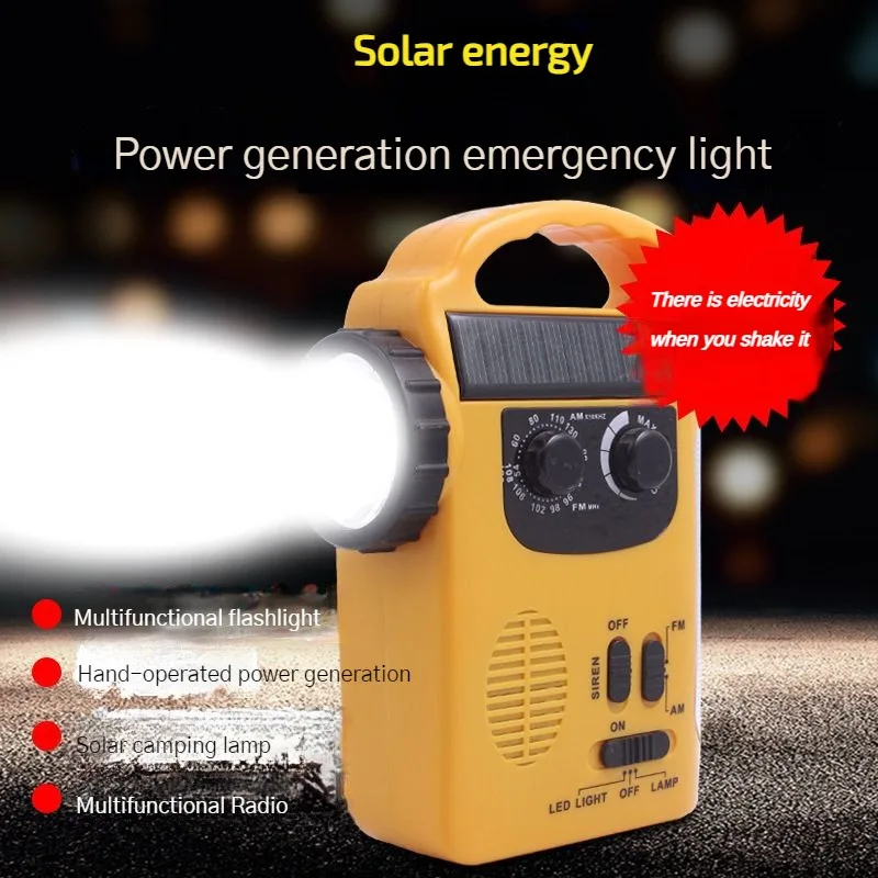 RD339 Solar Hand Power Radio Flashlight Emergency Light AM/FM Two-Band Mobile Phone Charging
