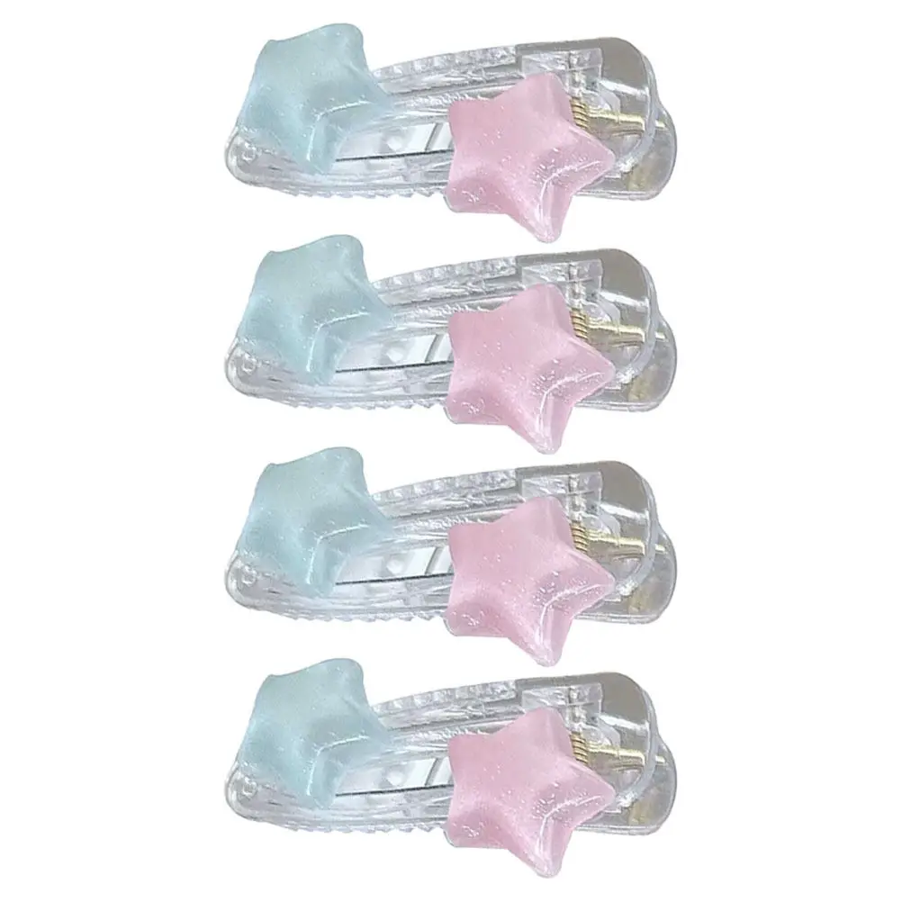 4Pcs 스타 헤어 클립 여자를위한 수지 귀여운 작은 머리핀 여자 경량 피부 친화적 인 앞머리 클립 세련된 헤어 액세서리