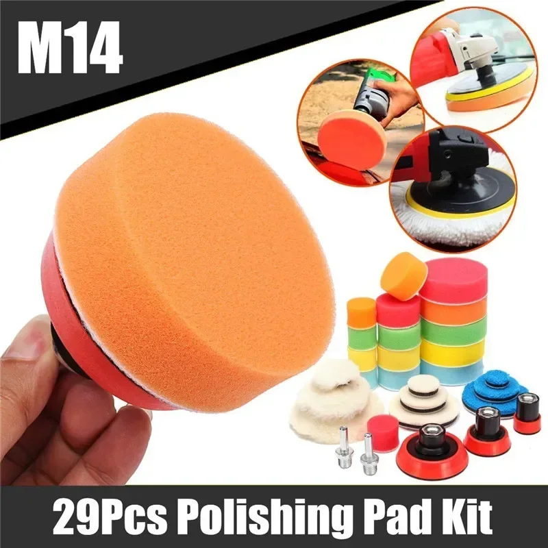 

29Pcs Car Foam Drill Polishing Pad Kit 1.2/2/3 Inch Buffing Pads Sponge Set Kit M14 Drill Adapter Power Tool Car Polisher