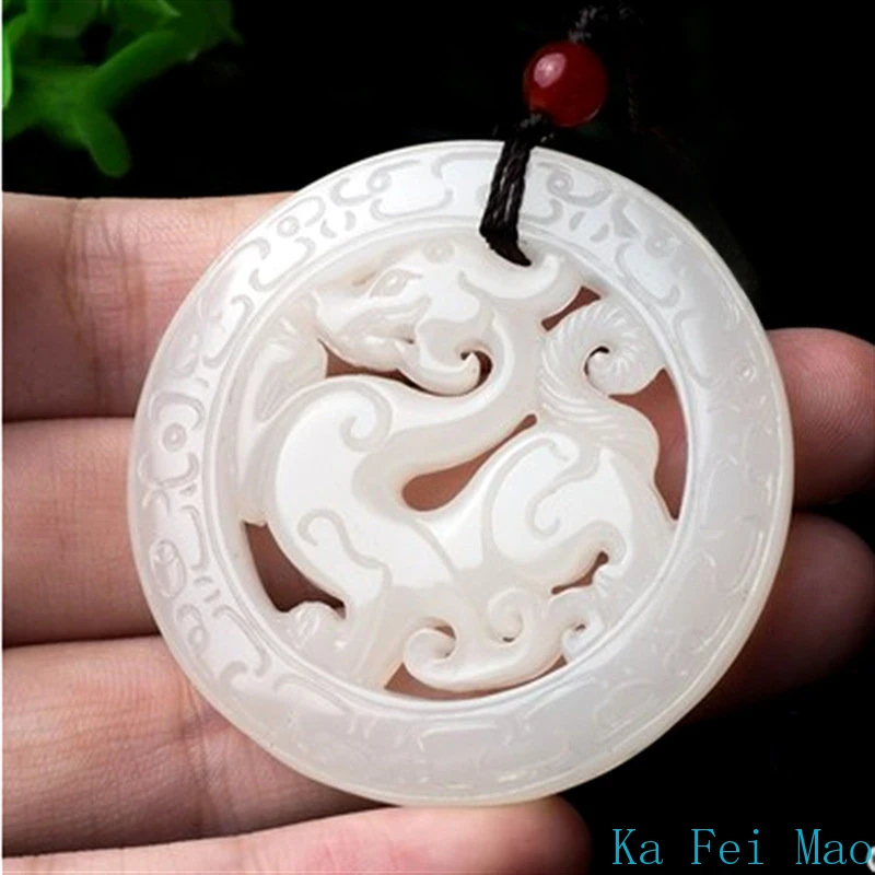 Natural Hetian Jasper Retro Dragon Jades Pendant Genuine Fine Carved Hollow Dragon Men & Women Pendant Necklace Holiday Gift pendant necklace jasper pendant