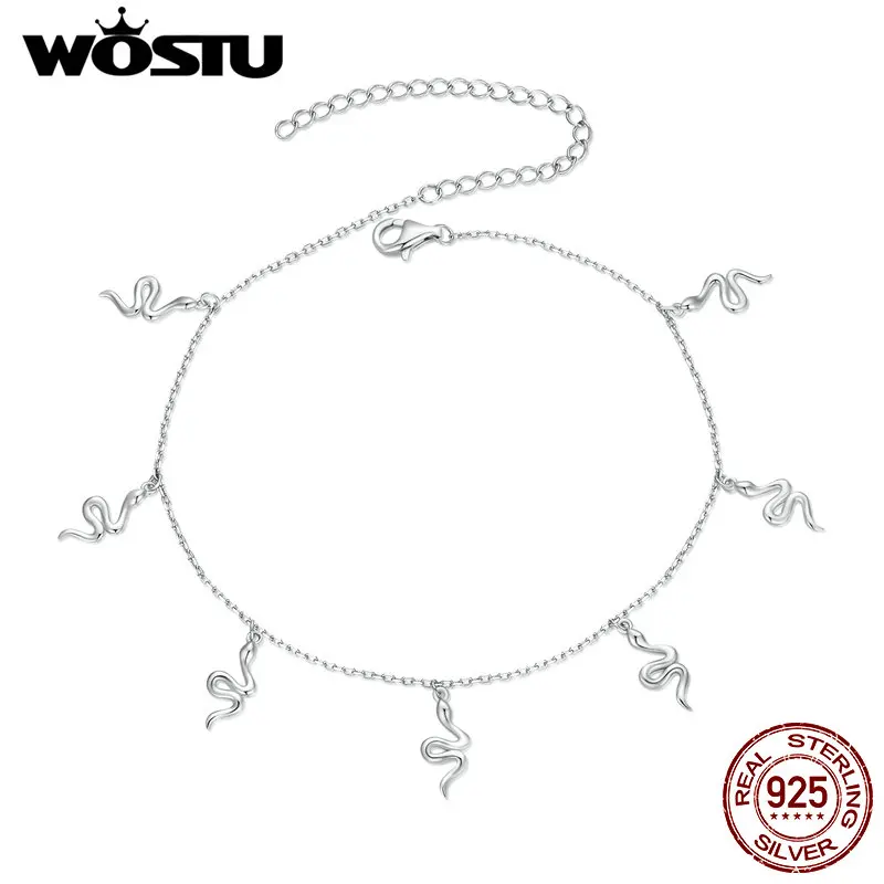 WOSTU Anklet 925 Sterling Silver Small Snake Anklet Fashion Barefoot Original O-Chain For Women Bracelet Jewelry FNT005