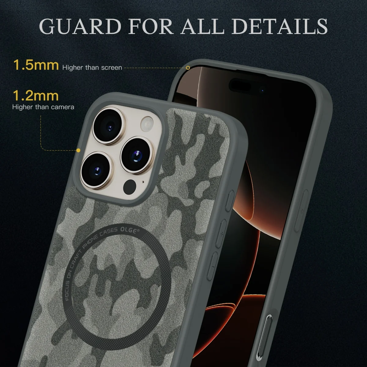 Camouflage Sheepskin Leather Magnetic Phone Case with MagSafe Compatibility