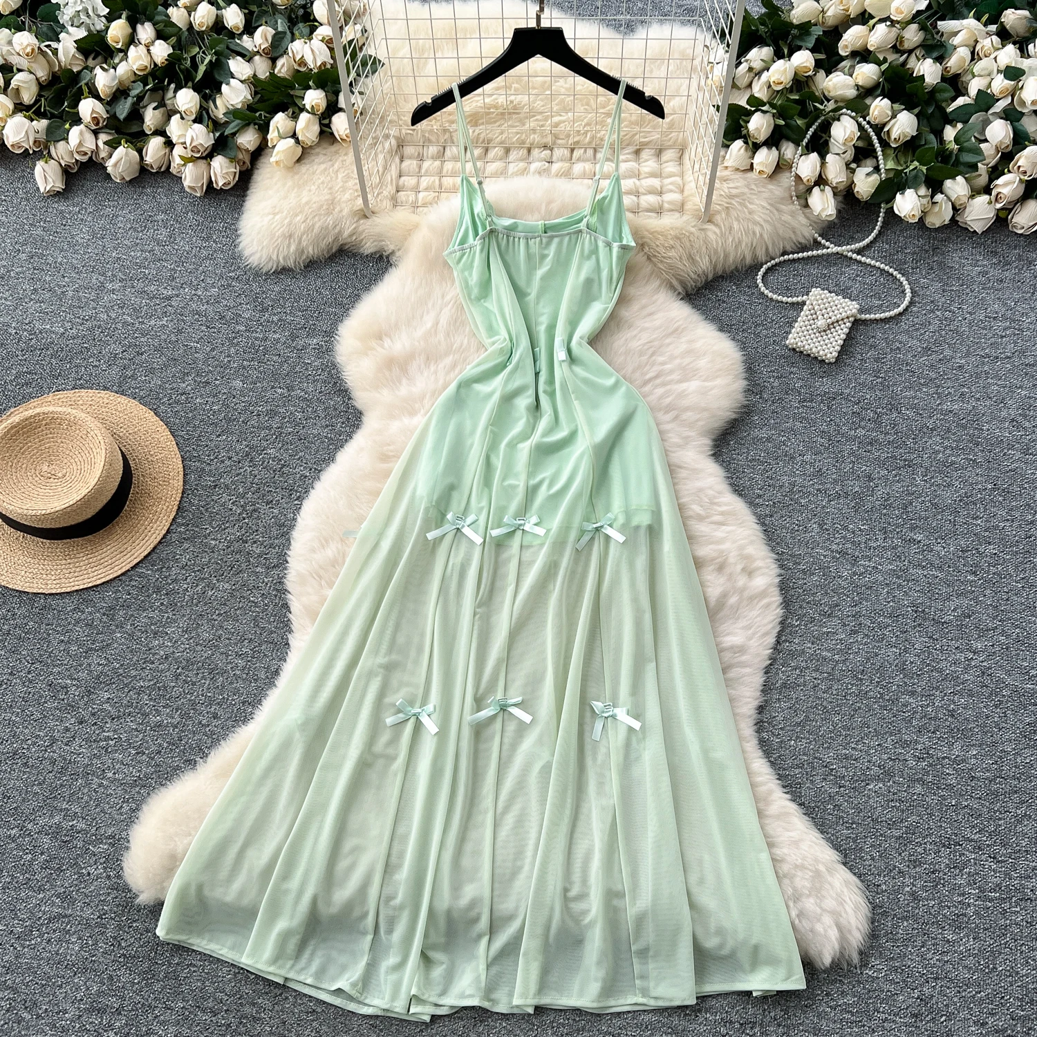 open lace back dress Women's retro butterfly smudged suspender dress YM1341 – ymprom main image 1