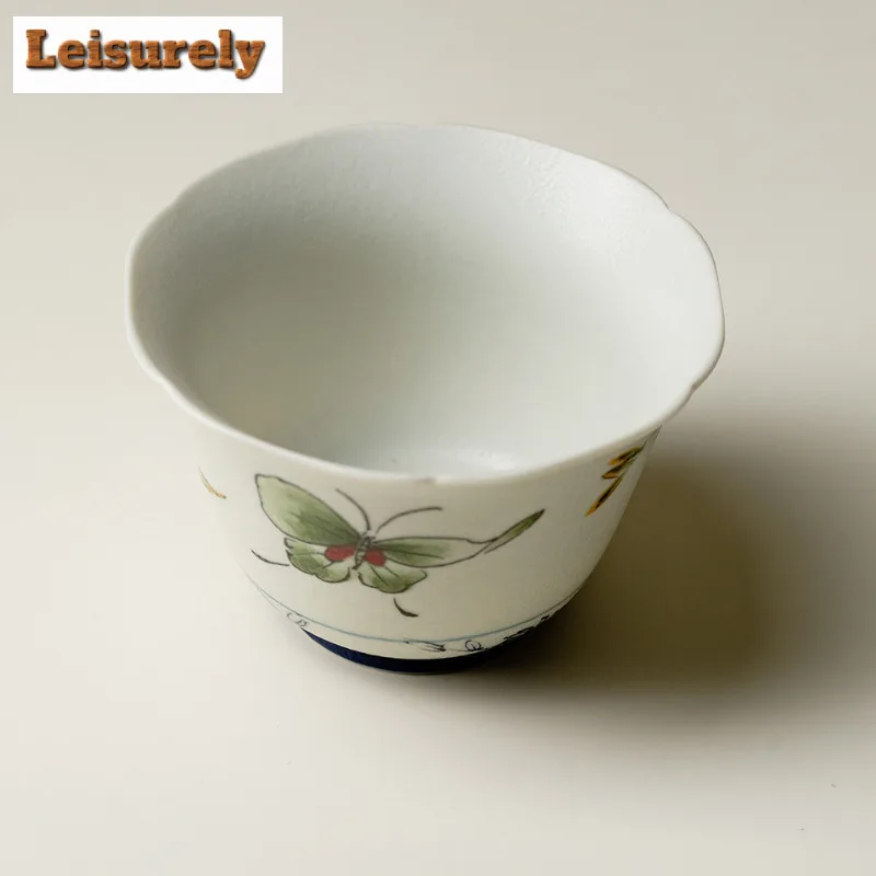 2pc/lot Butterfly Orchid Teacup Ancient Tea Bowl Jug Tea-tasting Smelling Cup Chazhan Master Cups Chinese Tea Tableware 65ml