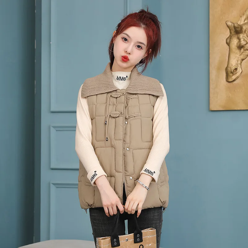 Autumn Winter Vintage Buttons Vest Women Sleeveless Jacket Cardigan Knit Collar Thick Warm Korean Coat Casual Loose Tops New