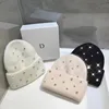 2024 Luxury Rhinestone Winter Hats for Womem Elegant Fashion Designer Angola Warm Beanies Soft  Solid Adult Cover Head Cap 1
