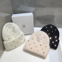 2024 Luxury Rhinestone Winter Hats for Womem Elegant Fashion Designer Angola Warm Beanies Soft  Solid Adult Cover Head Cap 1