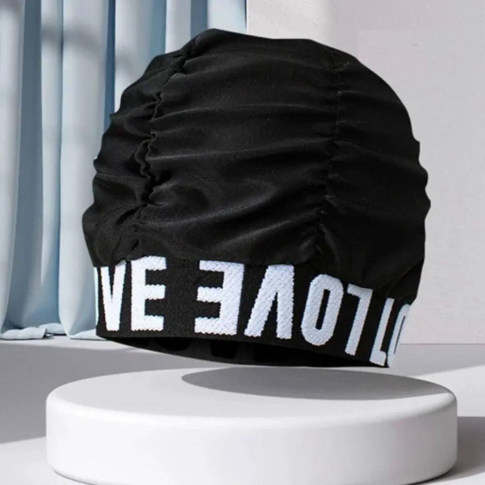 

Women Pleated Swimming Caps Letters Love Printed Bathing Hat Adults Swim Pool Hot Spring Spa Comfortable Protect Long Hair Ears