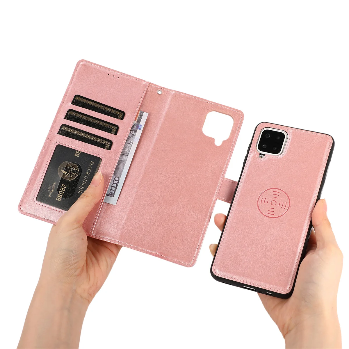 Luxury Calfskin 2-in-1 Detachable Leather Wallet Phone Case Flip Cover