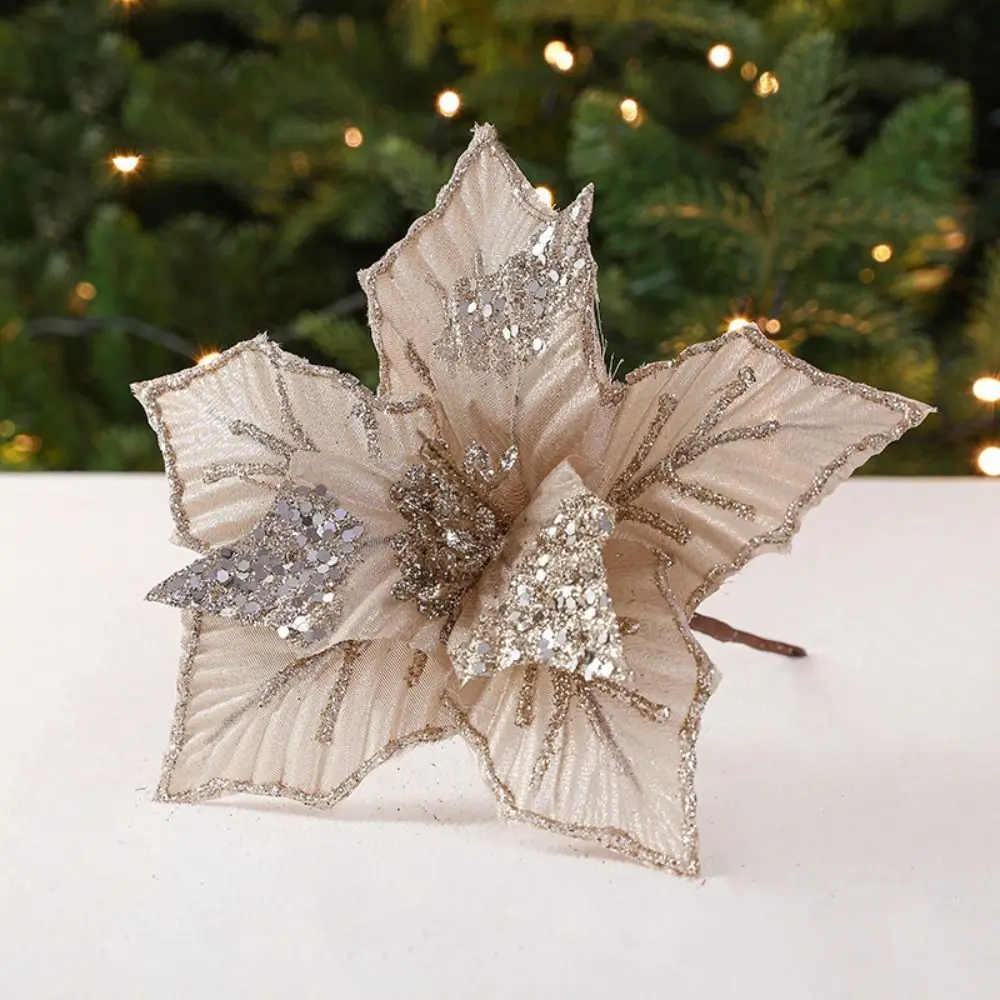 Fabric Plastic Christmas Artificial Flowers 24cm 5 Colors