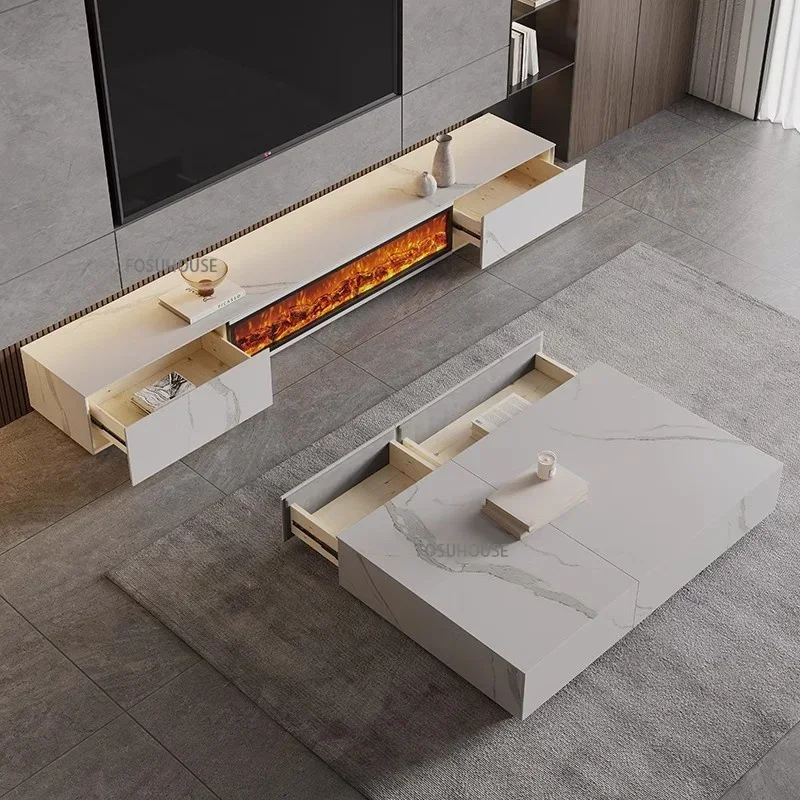 Nordic Luxury Tv Stand With Fireplace Embedded Simulation Flame Fake Fire Electric Fireplace Living Room TV Cabinet Z