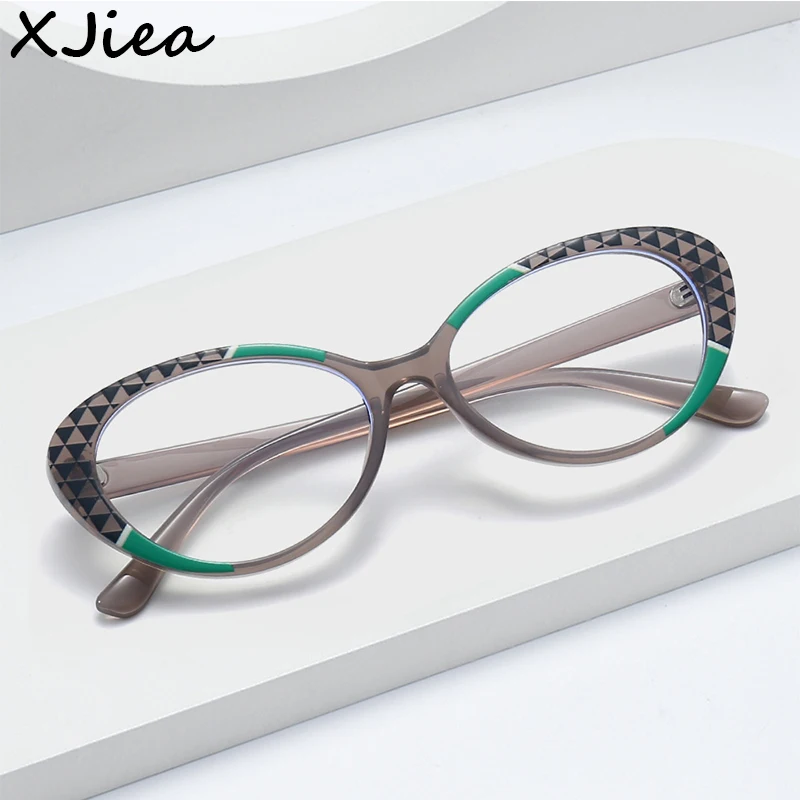 

XJiea Luxury Brand Designer Print Stitching Colors Anti-blue Light Glasses For Women Men Cat Eye TR90 Blue Ray Blocking Eyeglass