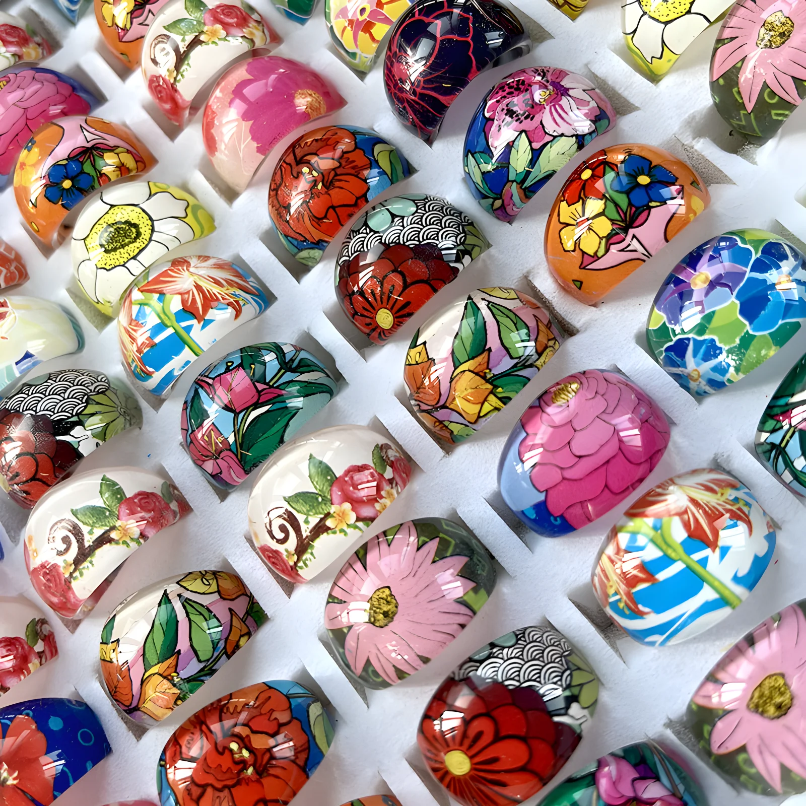 Ring Set 20Pcs Reshin Flower Children Rings For Girl Boy Acrylic Lucite Party Rings Beach Hawaiian Style Mix Bulk Kids Jewelry