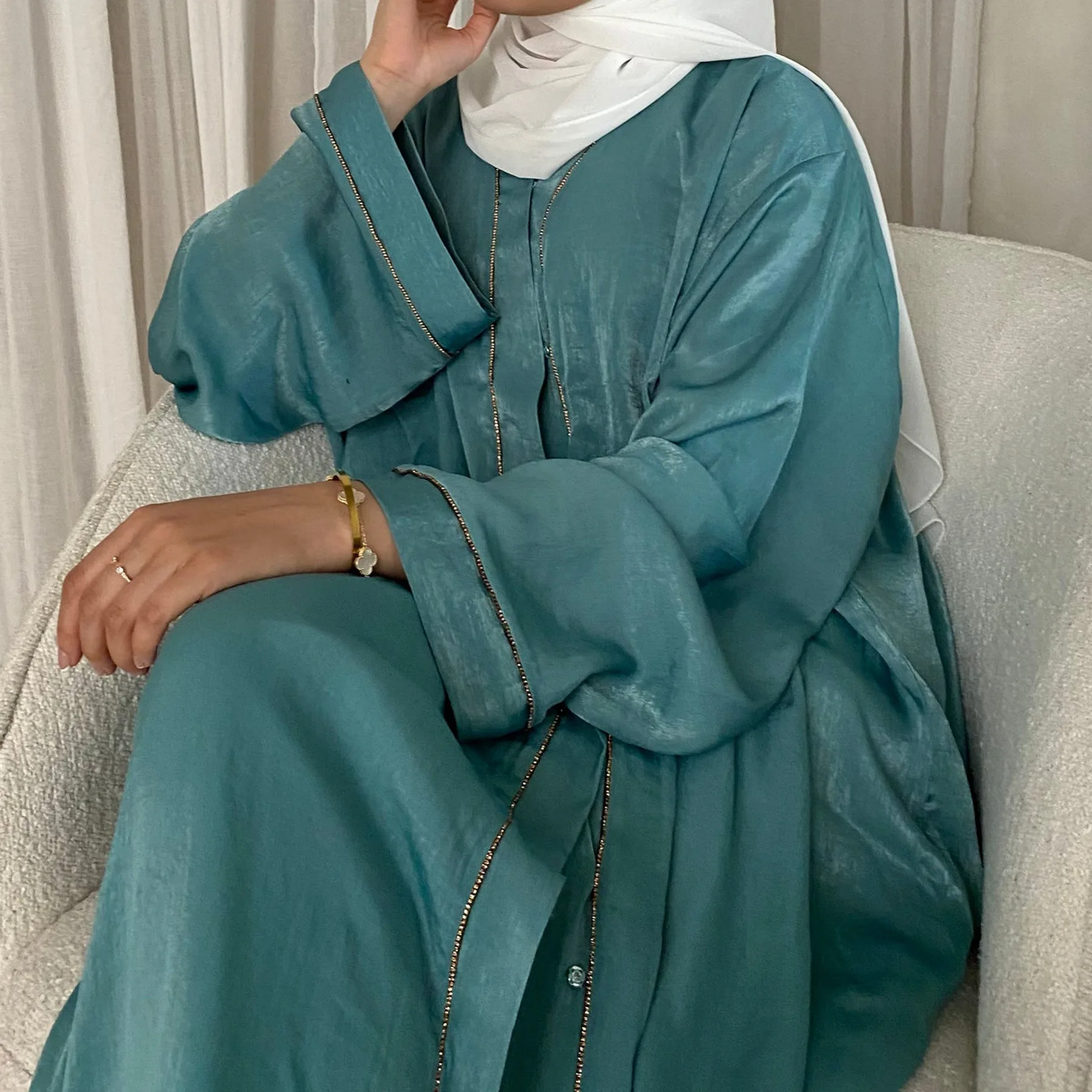 여성용 새틴 오픈 아바야 기모노 가디건, 무슬림 플레인 엣지 아바야, 두바이 럭셔리 터키 라마단 이슬람 카프탄 파티 히잡 원피스