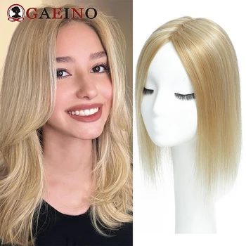 Topper per capelli lisci per le donne veri capelli umani posticci biondi Toppers per capelli fatti a macchina con 3 clip parrucchino per capelli umani