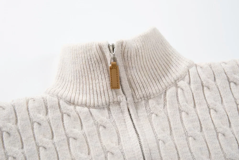 Retro Stand Collar Half Zipper Sweater Mens Solid Color Autumn Winter Casual Knitted Long Sleeve Loose Pullover Man