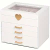 Jewelry Box 5-Layer Organizer Box with Glass Lid Brass Gold White Heart Shaped Storage Box Necklace Earrings Ring Bracelets Gift 1