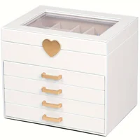 Jewelry Box 5-Layer Organizer Box with Glass Lid Brass Gold White Heart Shaped Storage Box Necklace Earrings Ring Bracelets Gift 1