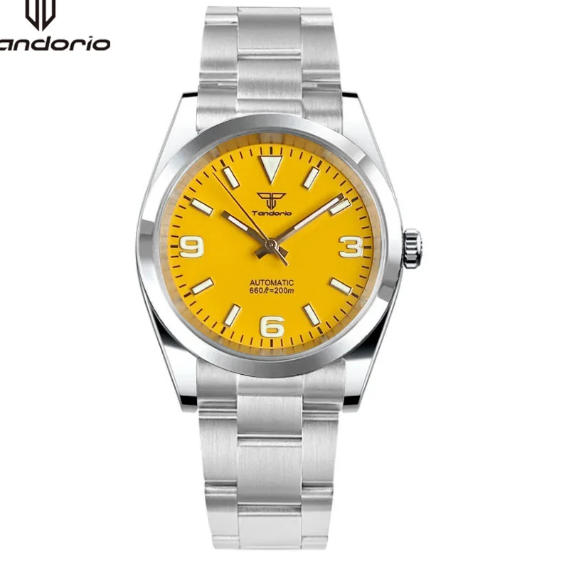 Tandorio-男性用ステンレス鋼自動巻き時計,機械式腕時計,サファイア