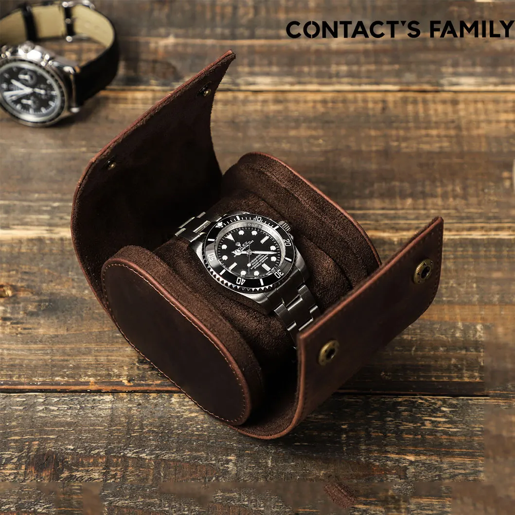 CONTACT'S FAMILY Genuine Leather Vintage Handmade Watch Roll Travel Storage Organizer Display Watch Free Engraving Name Gift