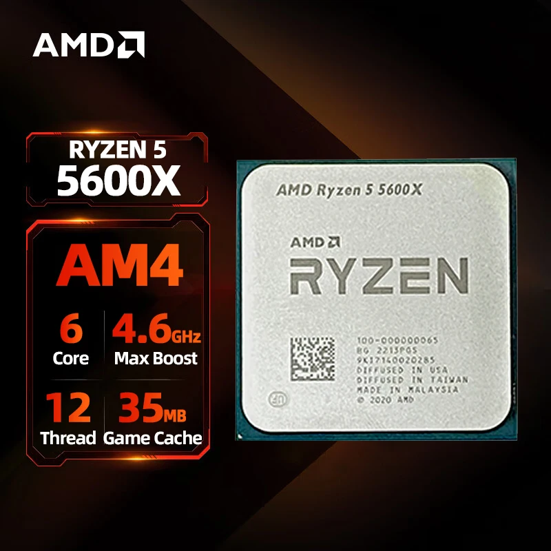 thumbnail image 1 of Procesador AMD Ryzen 5 5600X de 4,6 GHz, 6 núcleos, 12 subprocesos, 35 MB de caché de juego, 7 nm TDP, 65 W, Socket AM4, CPU de escritorio para PC Gamer, 1 of 4