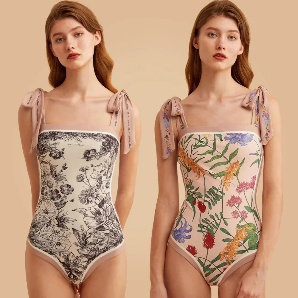 Vintage Printed Double-sided Wear Swimming Bathing Suit Women Bandage Sexy One Piece Swimsuit Beachwear Swimwear, swimsuit one piece