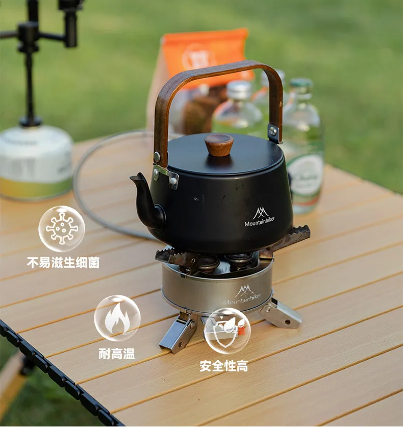 Description Picture 4 of itemOutdoor Camping Aluminium Kettle Mountainhiker 1.1L Picnic Portable Walnut Handle Multi-ring Poly Boil Tea Kettle & Storage Bag