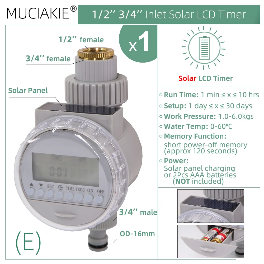 MUCIAKIE Watering System Timer Drip Irrigation Controller Garden Automatic Rain Sensor Solar LCD Electronic Greenhouse Irrigator 