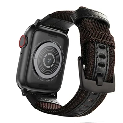 Elegant Leather and Fabric Solo Loop Watch Band - Premium Elastic Nylon Bracelet Strap - 38mm or 40mm or 41mm (Brown)