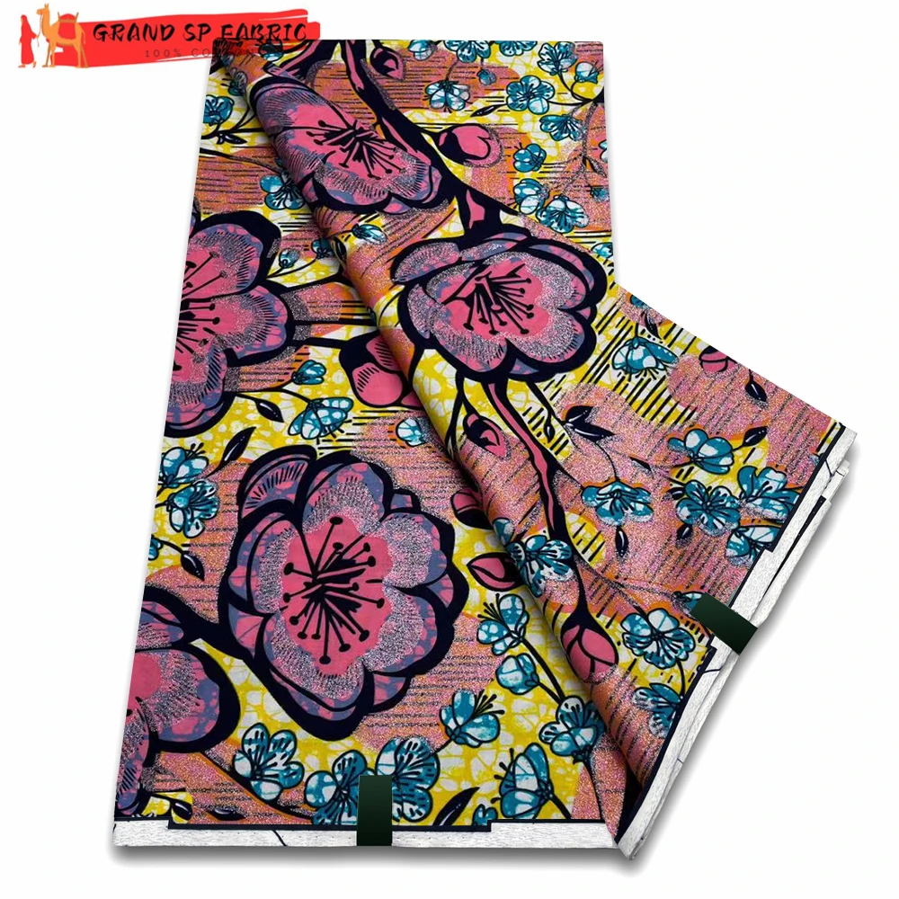 

Grand Super 100% Cotton African Wax Fabric High Quality Wax Print Ankara Fabric For Sewing 6yards Women Fabric VLS2073