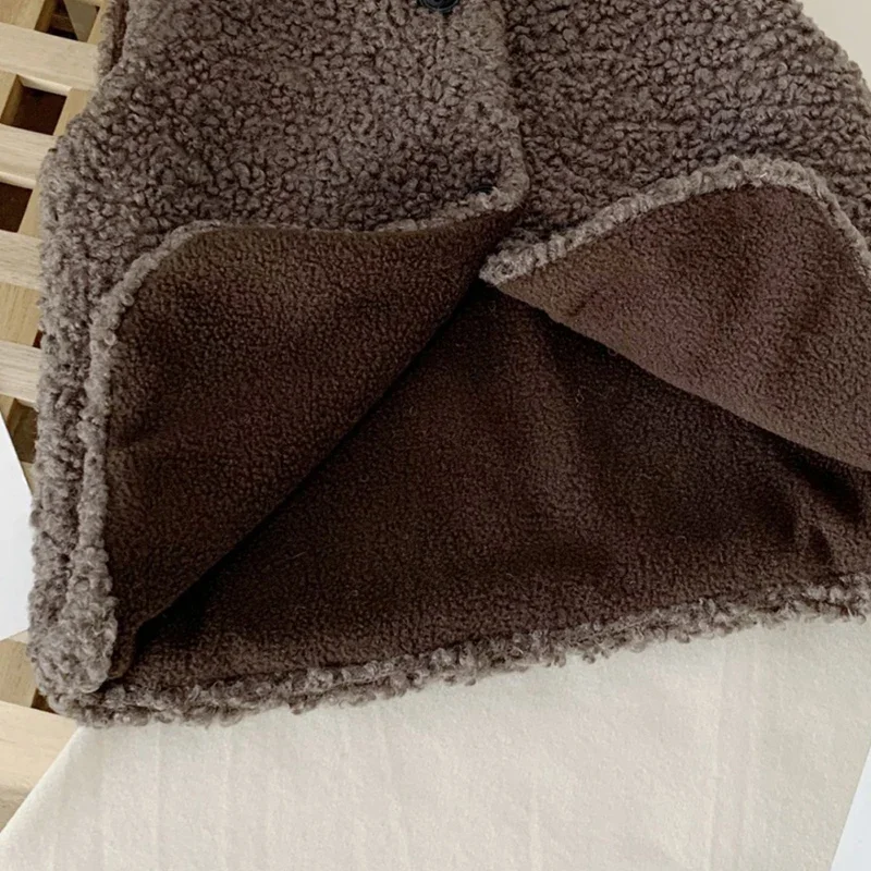 Children Vest Autumn Winter Baby Lamb Wool Plus Velvet Single Breasted V Neck