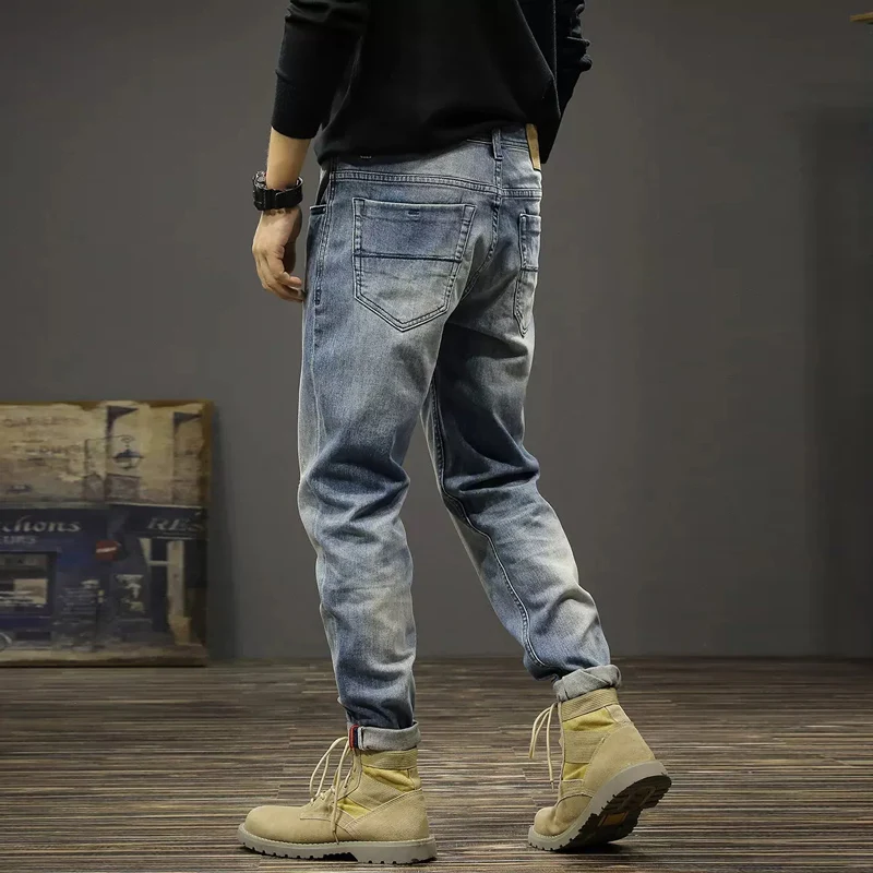 Fashion Designer Men Jeans High Quality Classical Trousers Retro Blue Elastic Slim Ripped Jeans Men Vintage Denim Pants Hombre